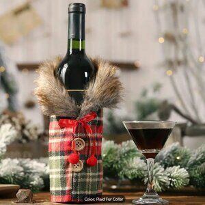 1pc, Wine Bottle Dress, Red Checkered Cloth Wine Bottle Sweater